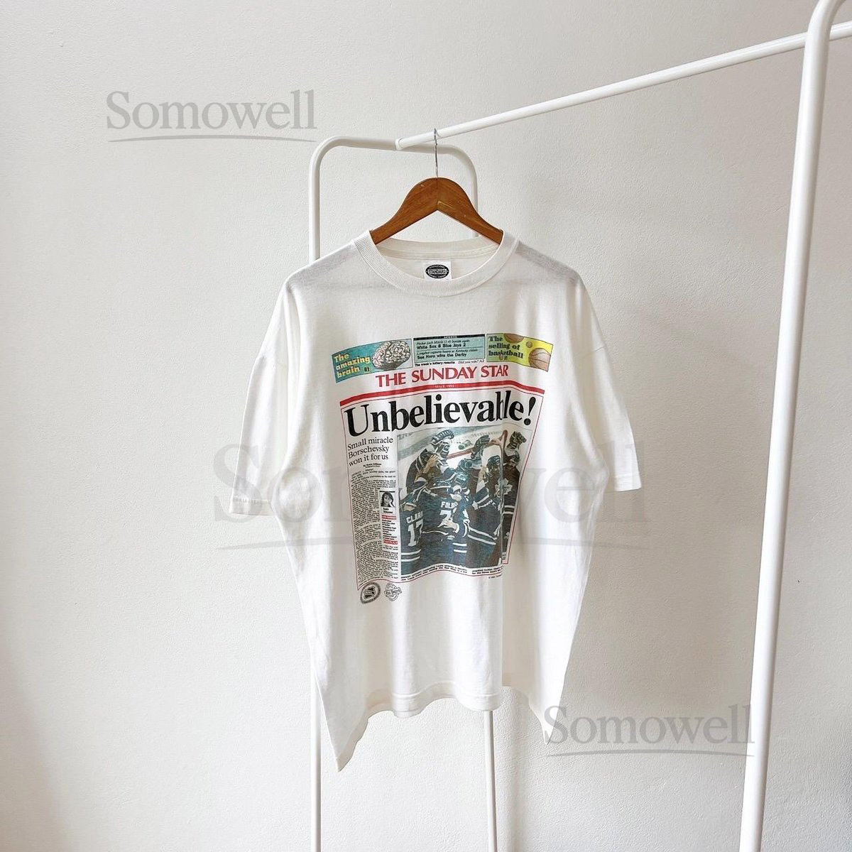 Vintage 90s Toronto Blue jays 1993 MLB baseball Newspaper vintage Standard white t-shirt XL_1048