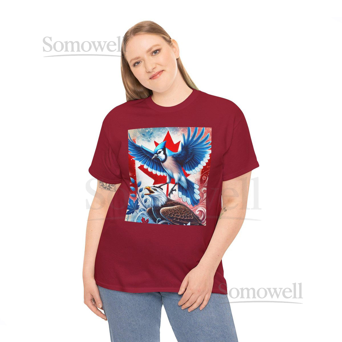 Canadian Spirit T-Shirt - Blue Jay Bald Eagle Design Unisex Patriotic Tee Elbows Up Canada Shirt Bold and Unique Gift_199