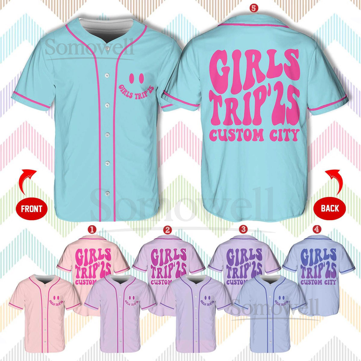 Personalized Girl Trip 2025 Baseball Jersey Custom Name Number Shirt for Girls Trip Vacation Shirt Cute VSCO Girls Trip Shirt_113