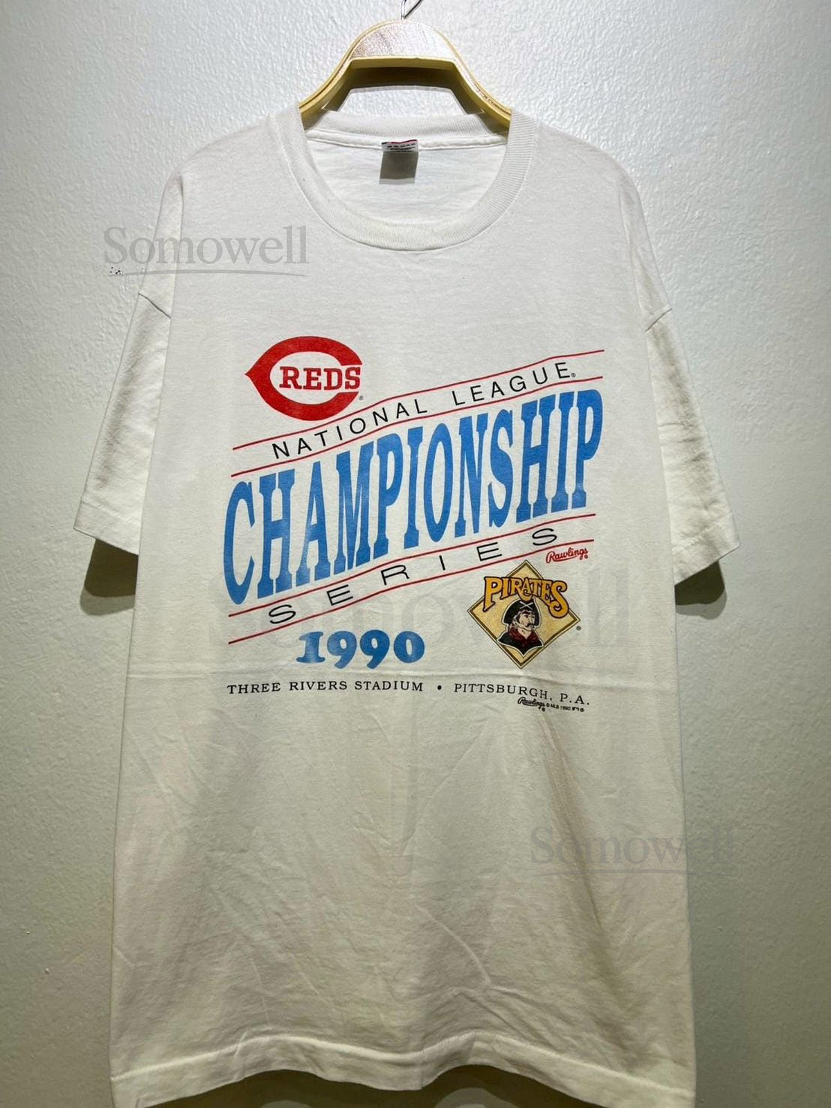 Vintage 90s 1990 NL Championship Series Reds vs Pirates Tee XL_1016