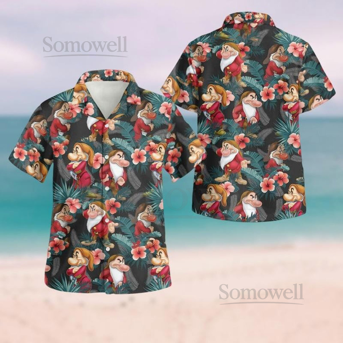 Disney Grumpy Hawaiian Shirt Snow White And Seven Dwarfs Shirt Grumpy Floral Tropical Button ShirtDisneyland Trip Summer Beach Shirt_3