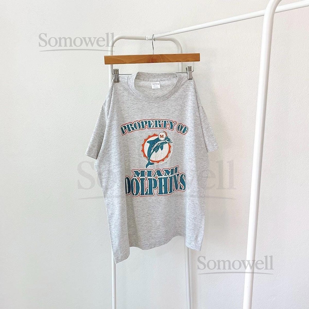 Vintage 90s Miami Dolphins NFL Football vintage Trench gray t-shirt XL_618