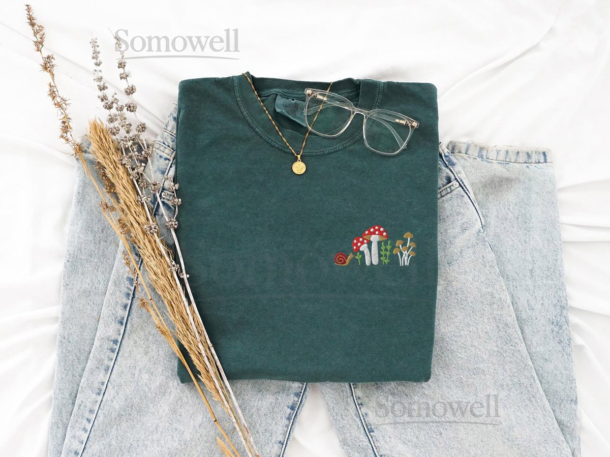 Embroidered Mushroom Shirt Magic Mushrooms Embroidered T-Shirt Nature Lover Shirt Floral Botanical tshirt Cottage Core Wild Mushrooms_81