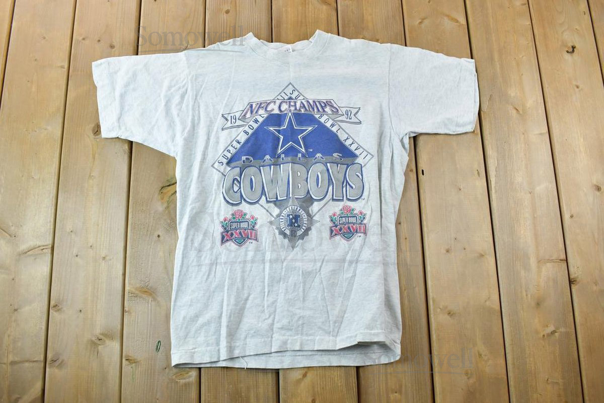Vintage 1992 Dallas Cowboys NFC Champs NFL Graphic T-Shirt Made In USA Single Stitch 90s Streetwear Sportswear_475