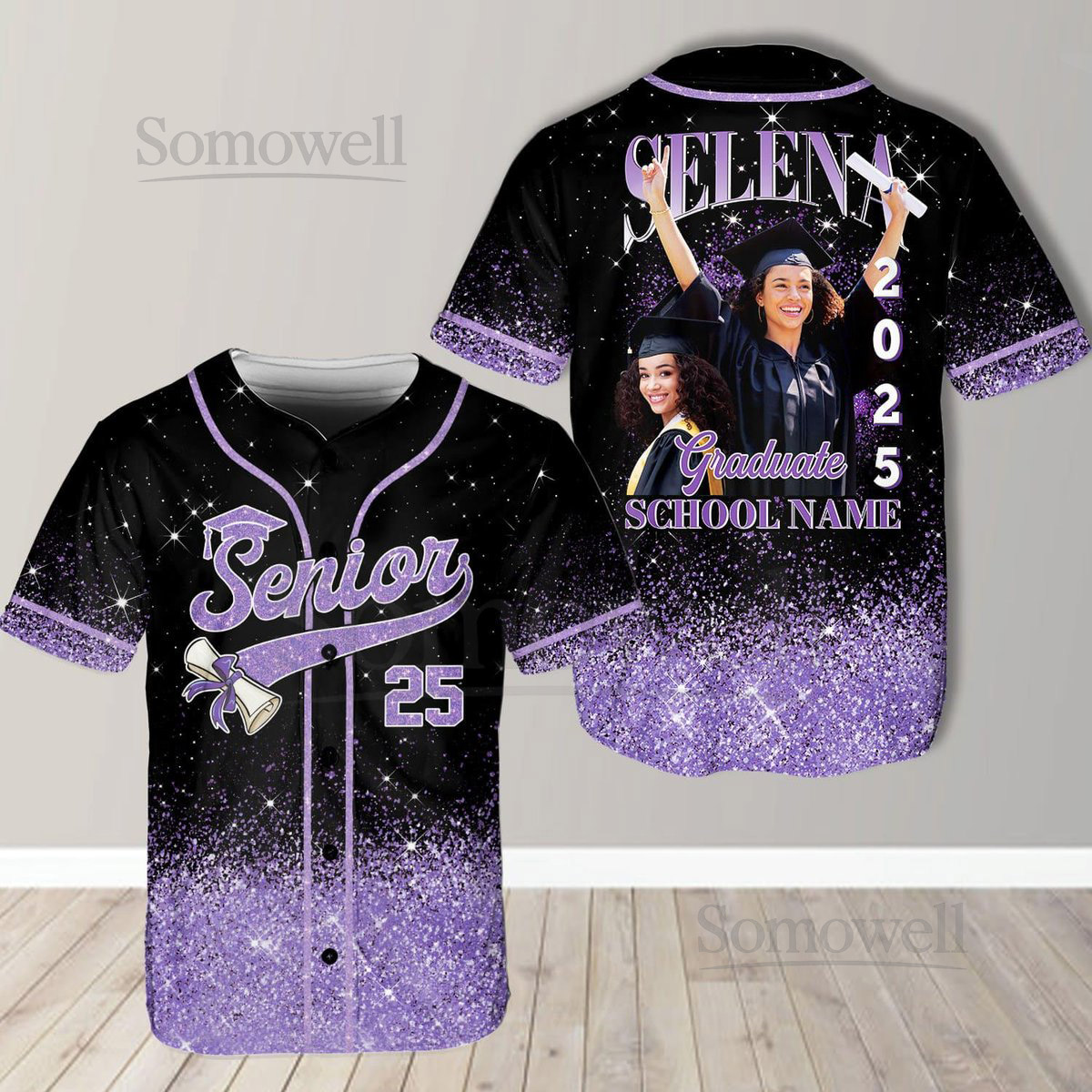 Personalized Glitter Senior 2025 Baseball Jersey with Name Photo Custom YouthAdult Senior Shirt Senior 2025 Shirt Graduation Gifts_145