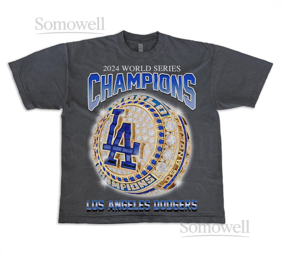 Dodgers Champions Ring Baseball Vintage Look Oversized Boxy Hip Hop T Shirt Bootleg Washed MVP World Series Los Angeles Walk Off Grand Slam_313
