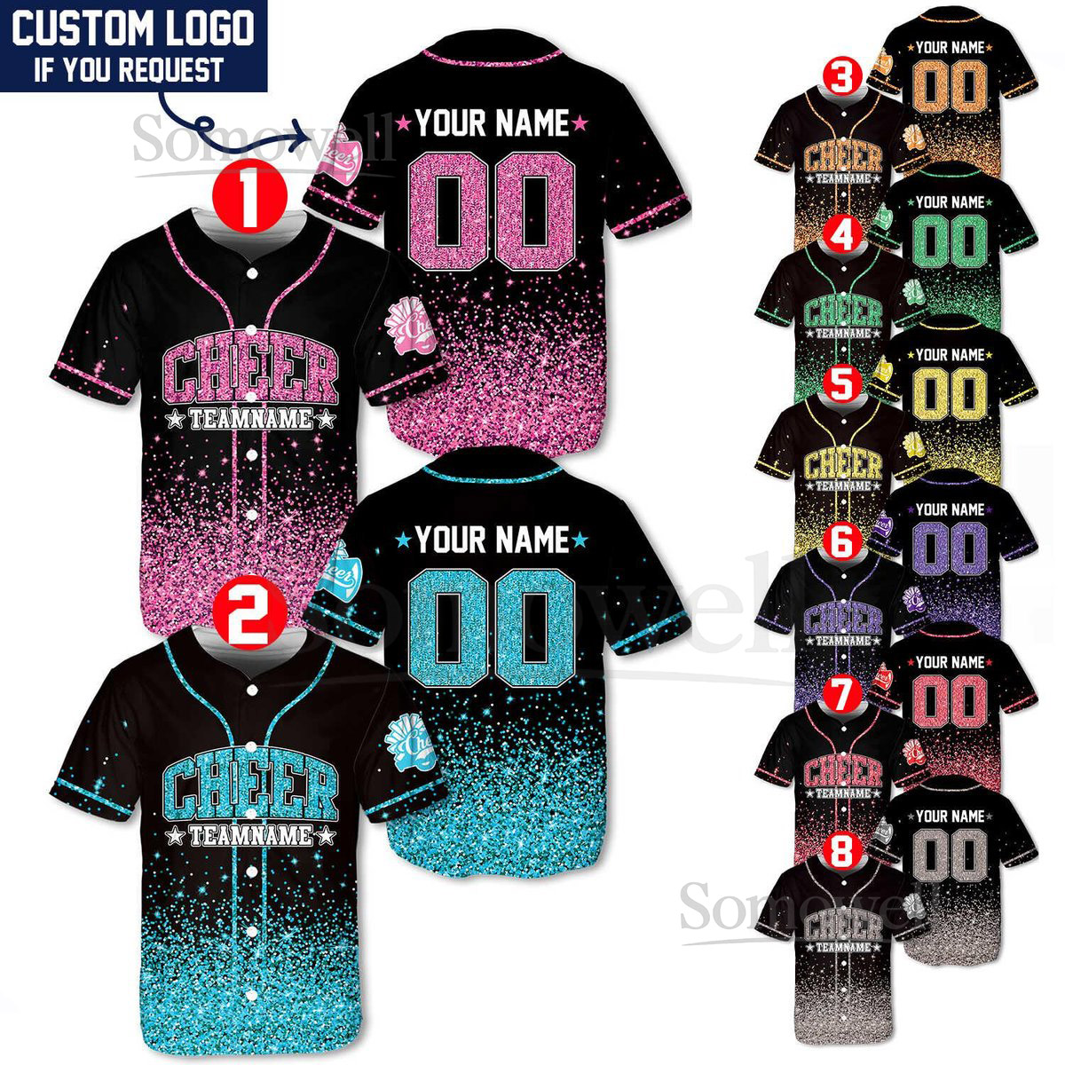 Personalized Team Name Number Bow Ribbon Baseball Jersey Custom Glitter Cheer Baseball Jersey Glitter Jersey Shirt For Cheerleader_748