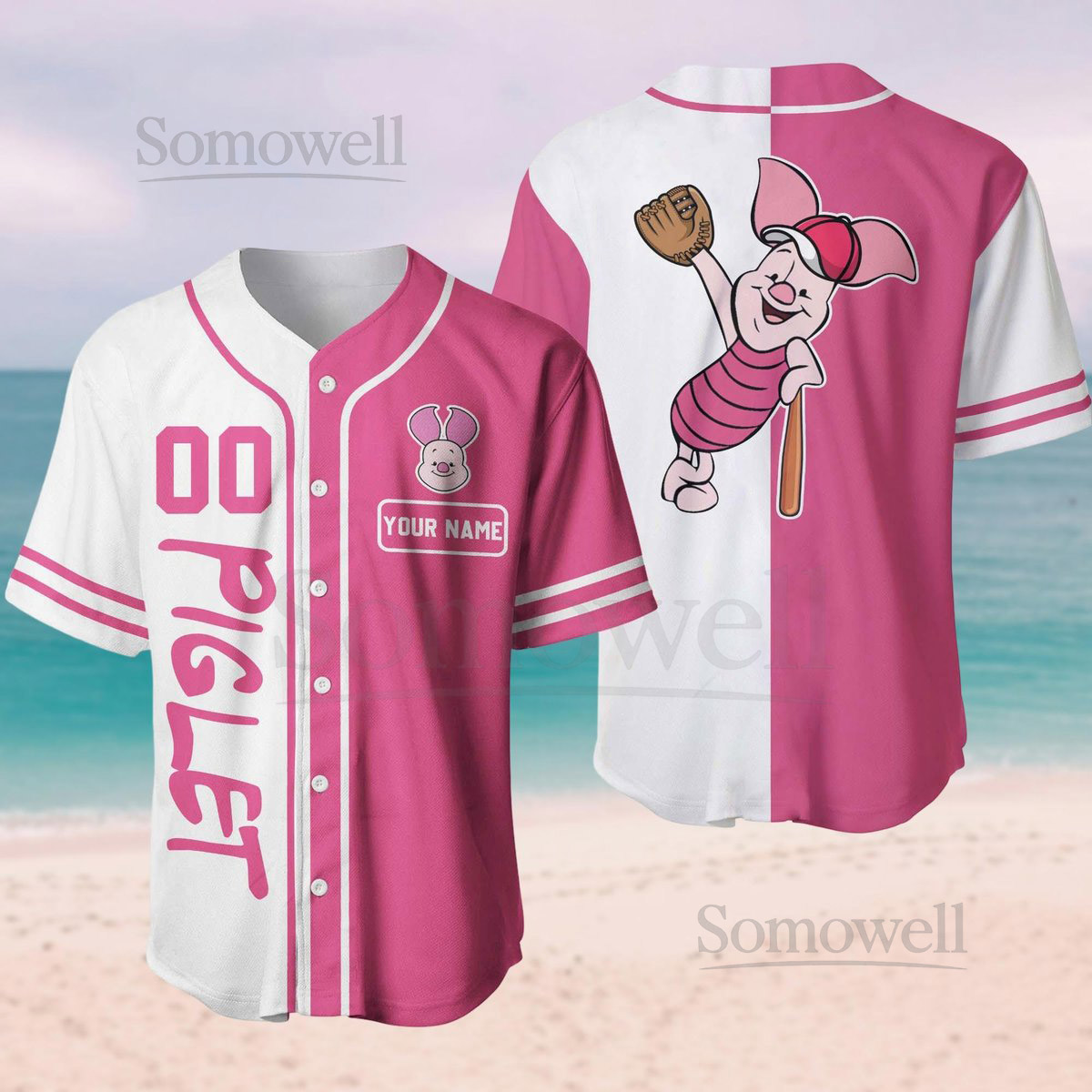 Custom Piglet Winnie The Pooh Baseball Jersey Disney Piglet Baseball Shirt Movie Cartoon Jersey Shirt For Women Men Disney World Tee_26