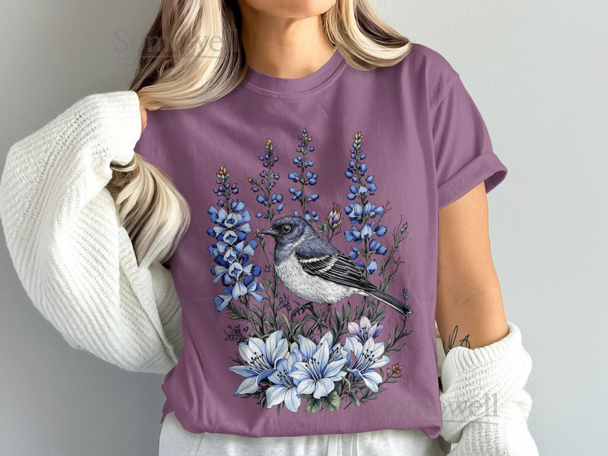 Blue Jay and Wildflowers T-Shirt Nature Inspired T-Shirt Bird Lover Tee Floral Graphic Tee Gift for Nature Enthusiasts Spring Fashion_83