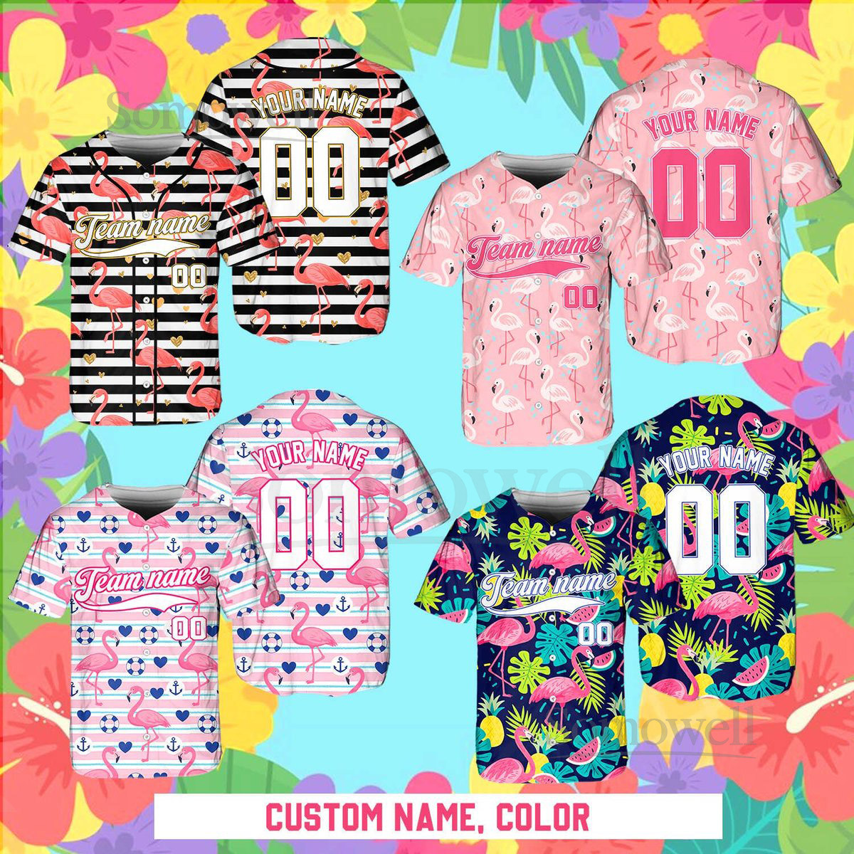 Personalized Team Name And Number Baseball Jersey Custom Flamingo Baseball Shirt Baseball Jersey Uniform For Baseball Fans Baseball Lovers_588