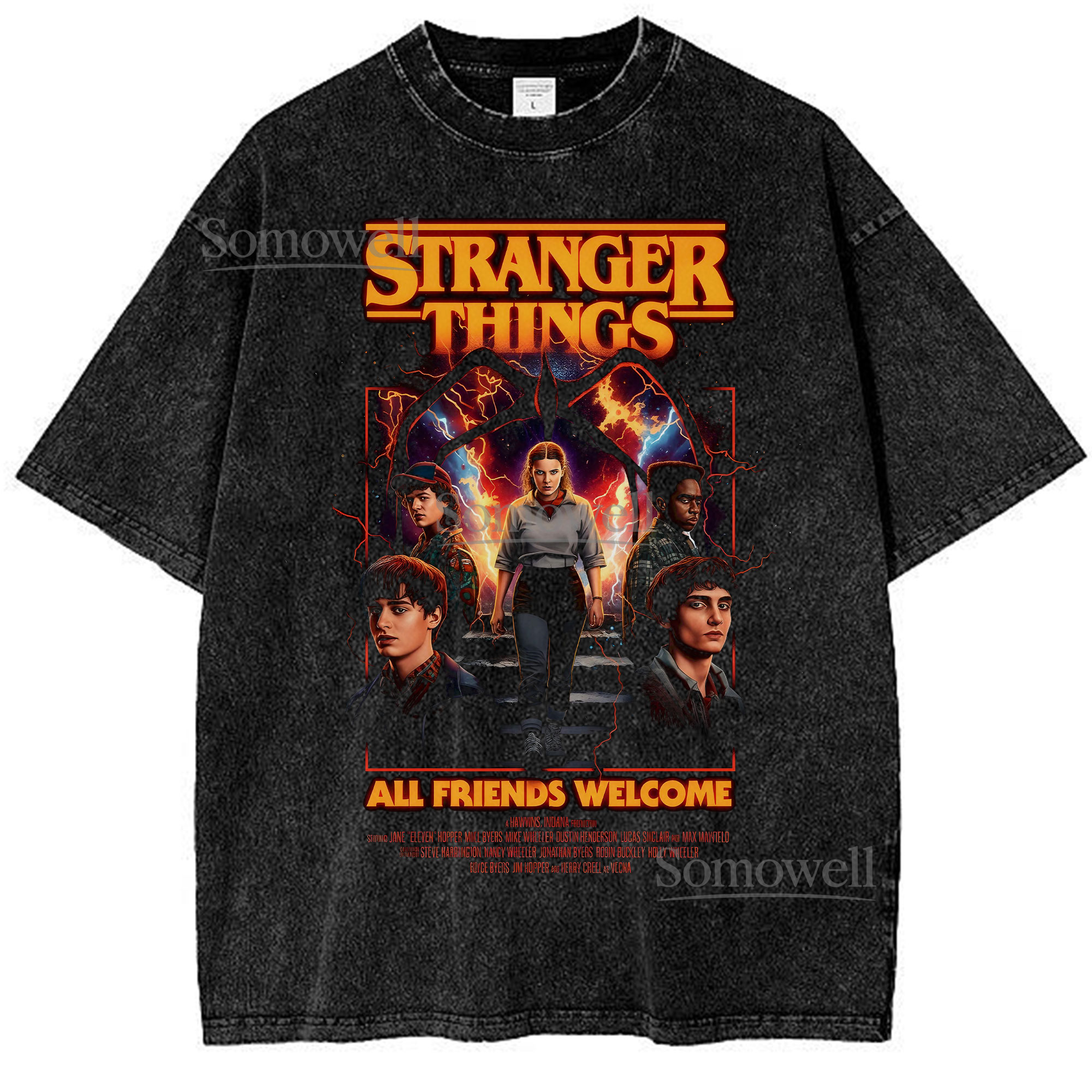 Stranger Things All Friends Welcome T-Shirt, Vintage Hawkins Crew Graphic ,hoodie sweatshirt vintage, Retro Stranger Things Movie Poster for Fans