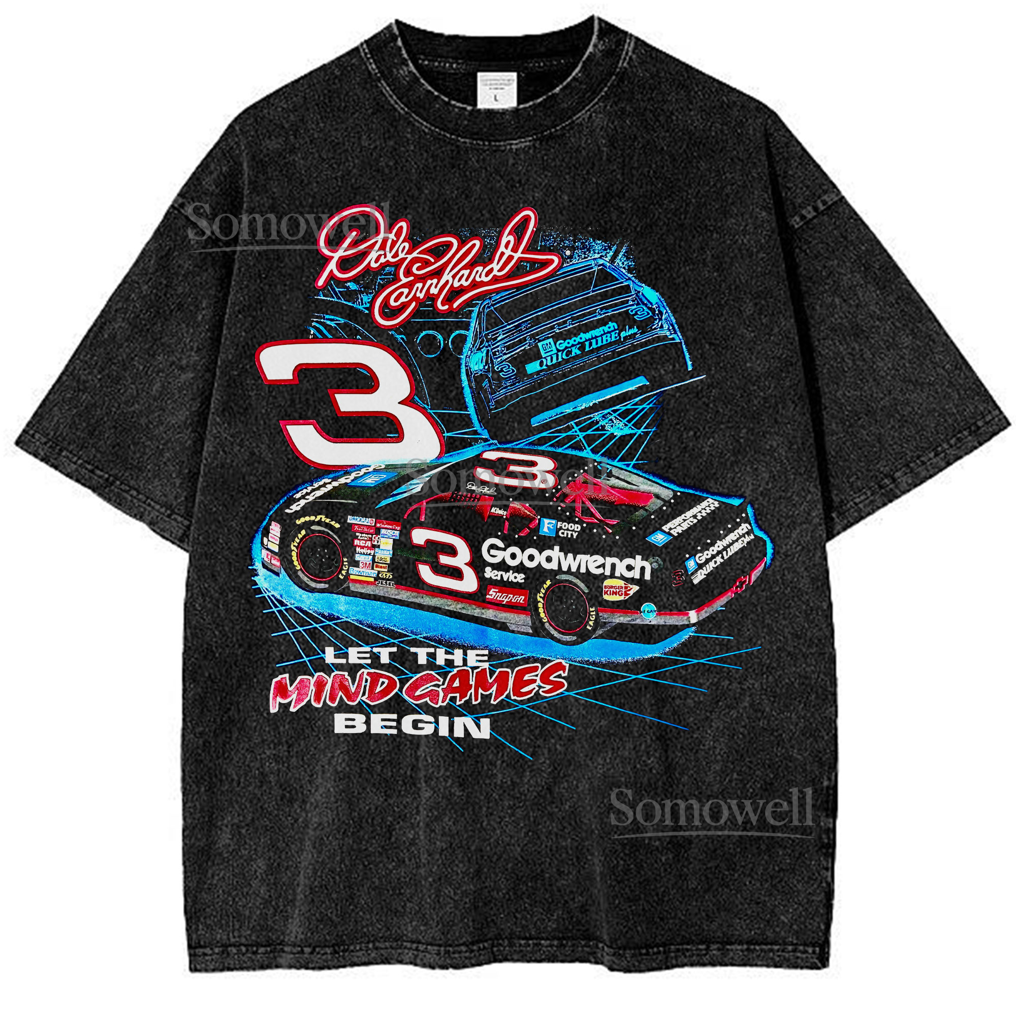 Dale Earnhardt NASCAR T-Shirt, Goodwrench Racing Graphic ,hoodie sweatshirt vintage, 3 Car Print Shirt for Fans, Gift for NASCAR Fans