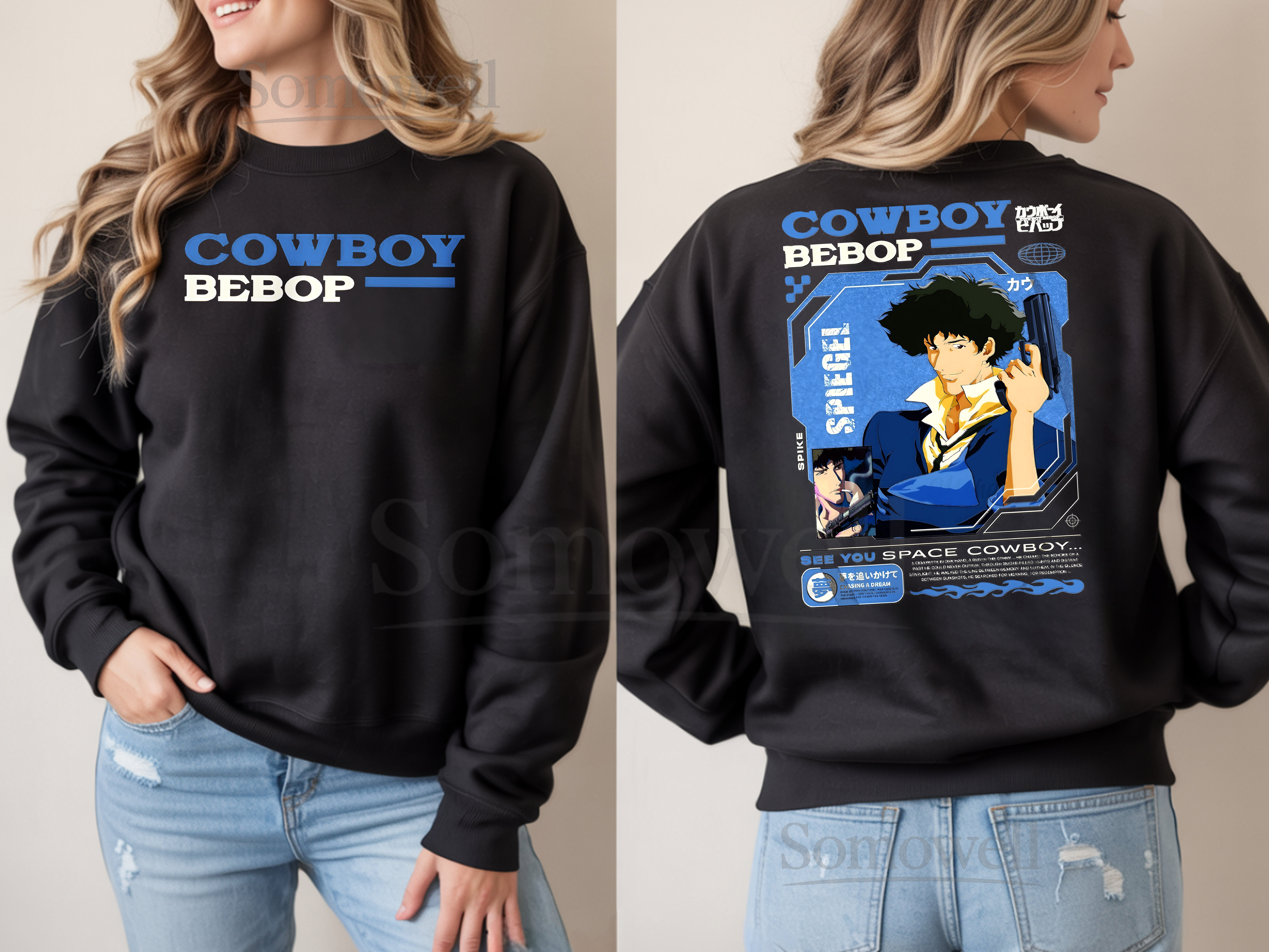 Cowboy Bebop Spike Spiegel Anime Black Crewneck Sweatshirt Gift