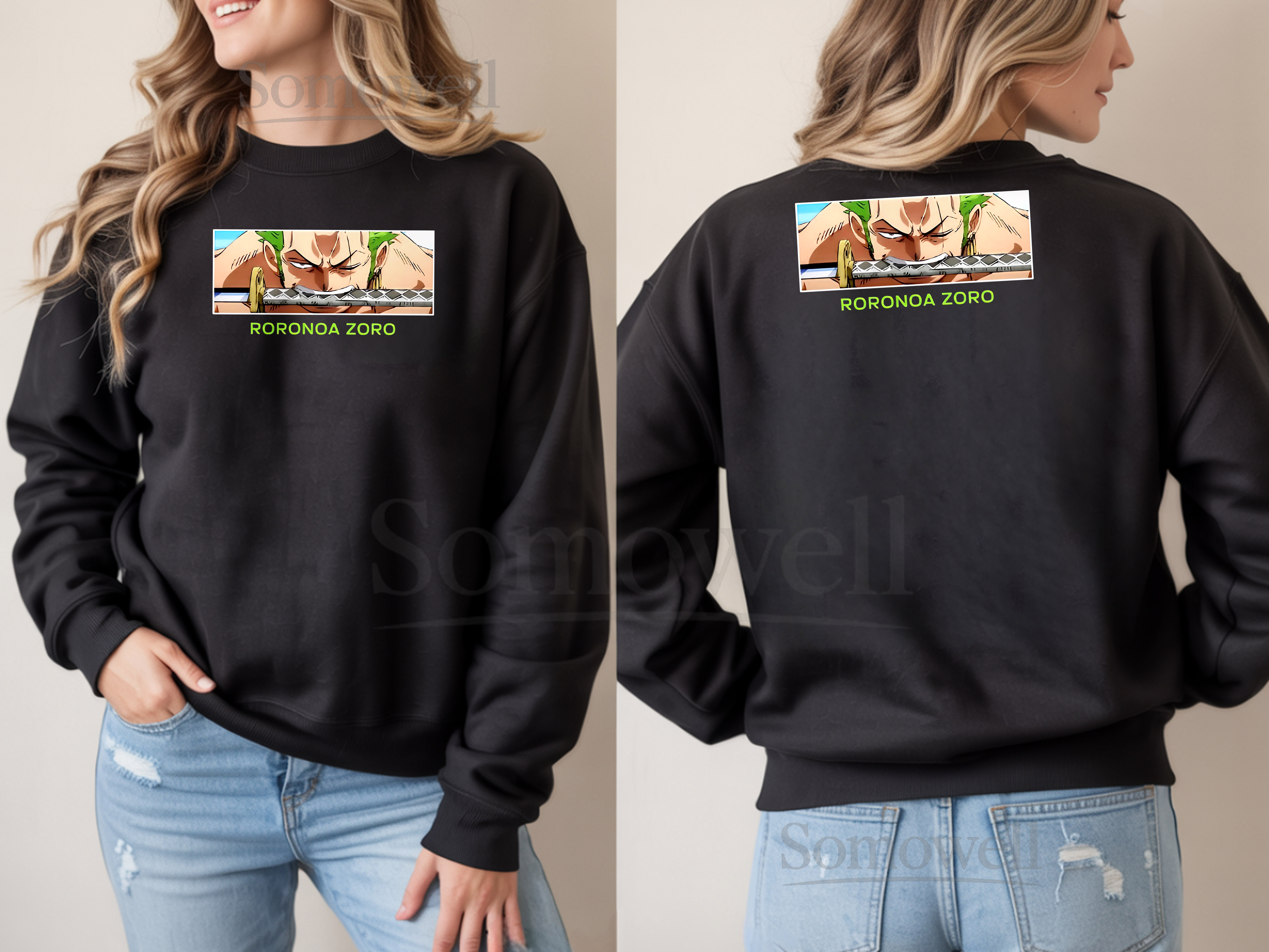 Roronoa Zoro Three Sword Style One Piece Manga Black Sweatshirt