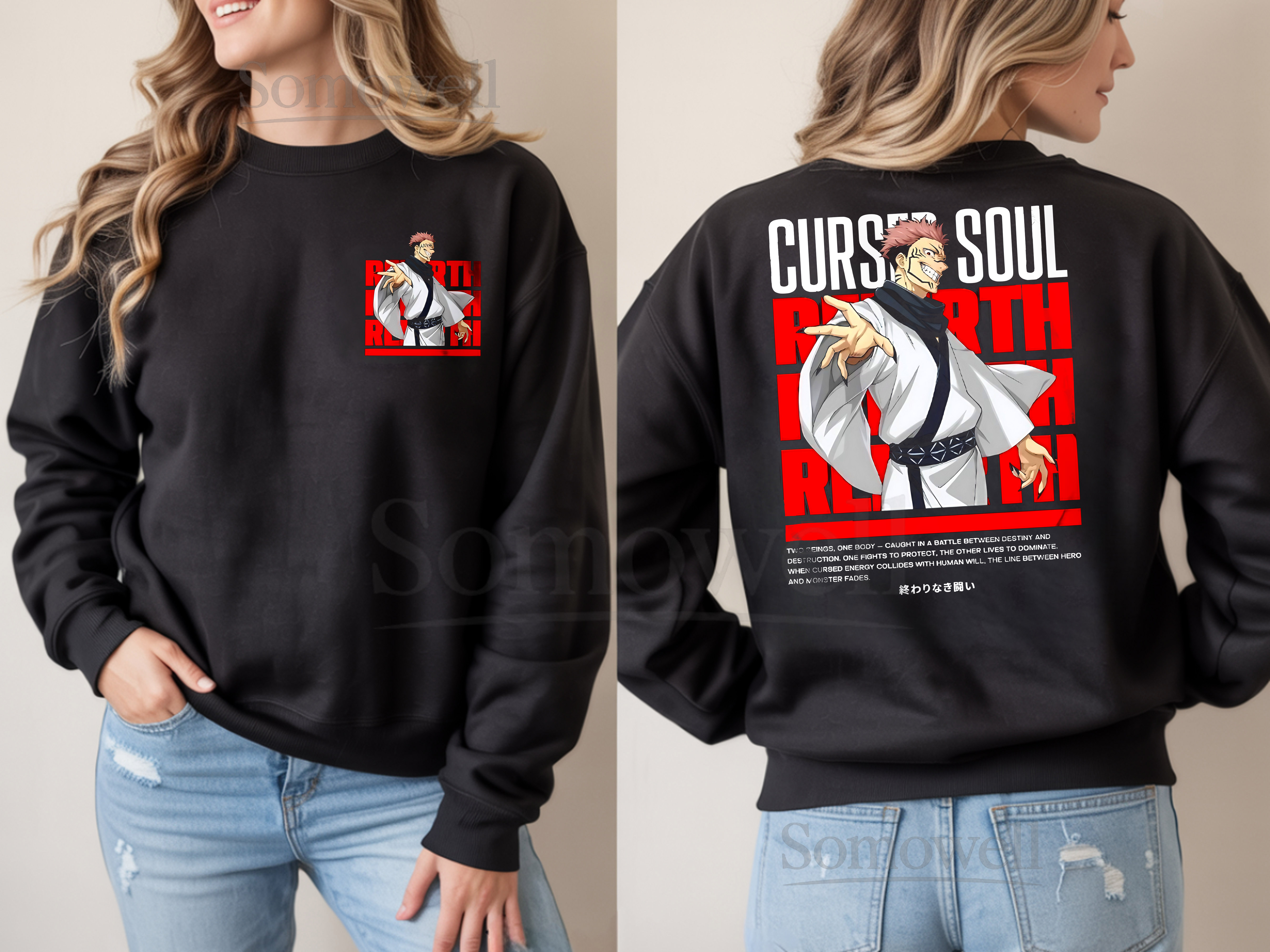 Sukuna Cursed Soul Jujutsu Kaisen Anime Graphic Black Crewneck JJK