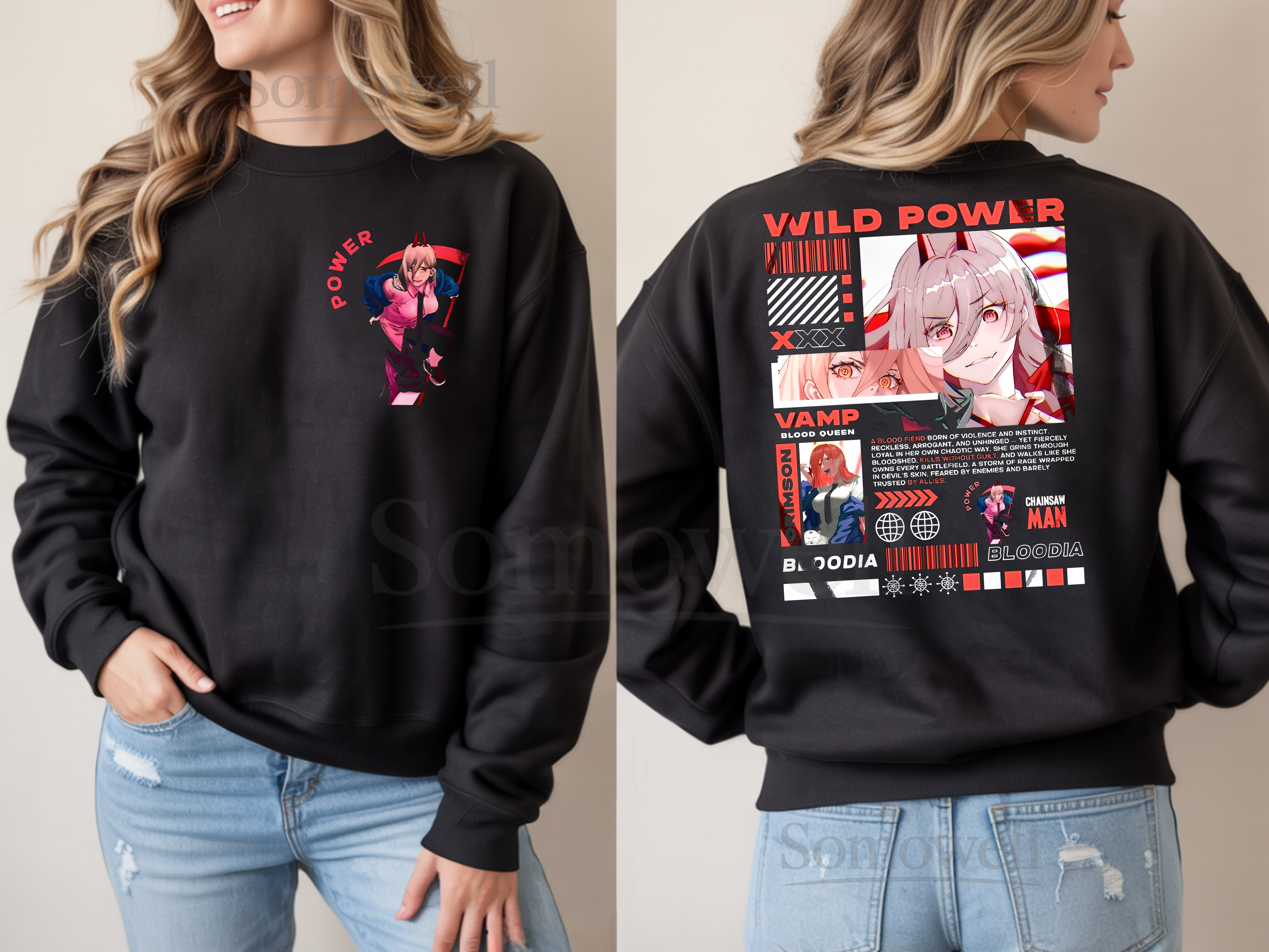 Power Blood Devil Chainsaw Man Anime Graphic Black Sweatshirt CSM