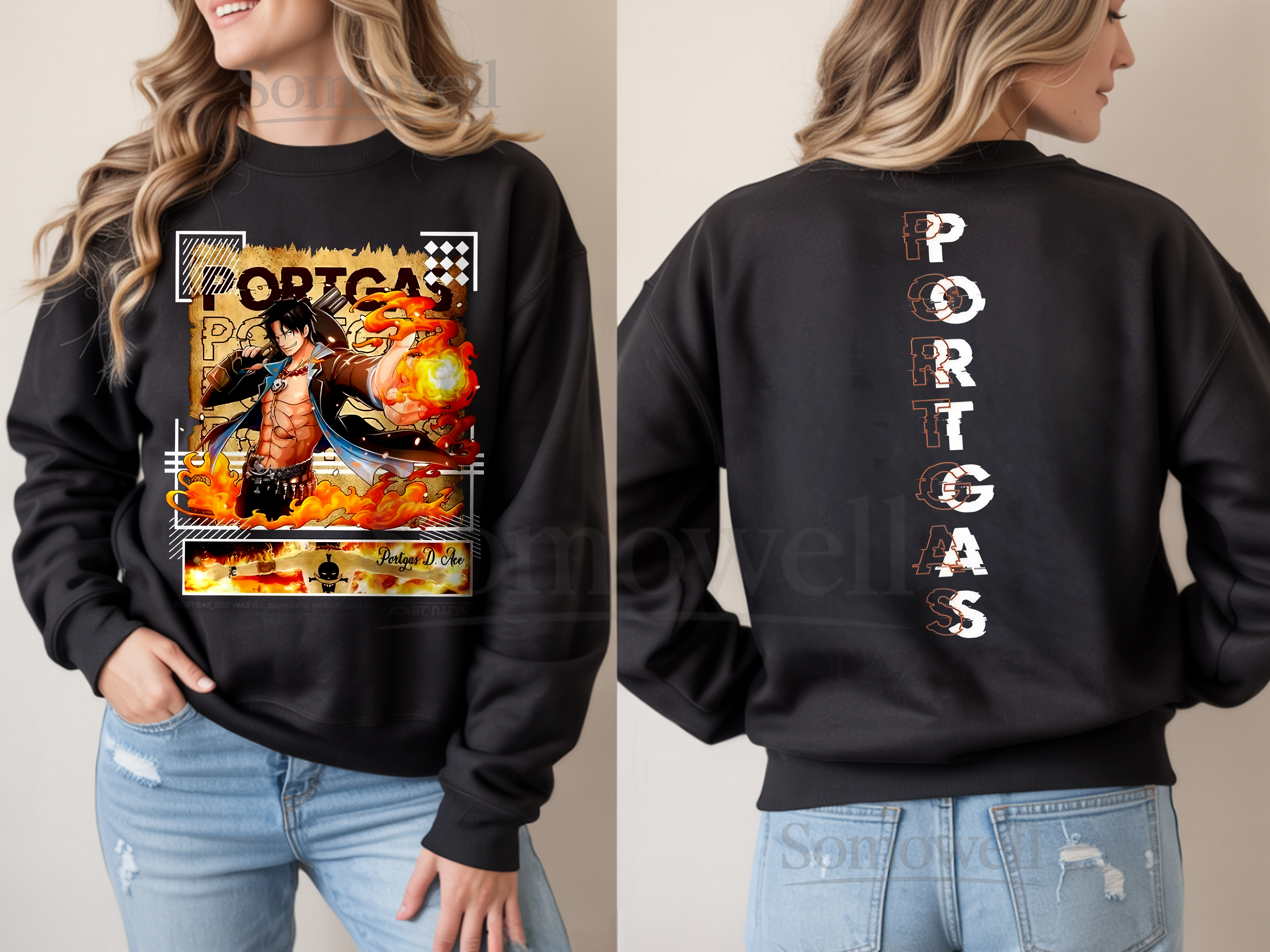 Portgas D Ace Fire Fist Anime One Piece Unisex Black Sweatshirt