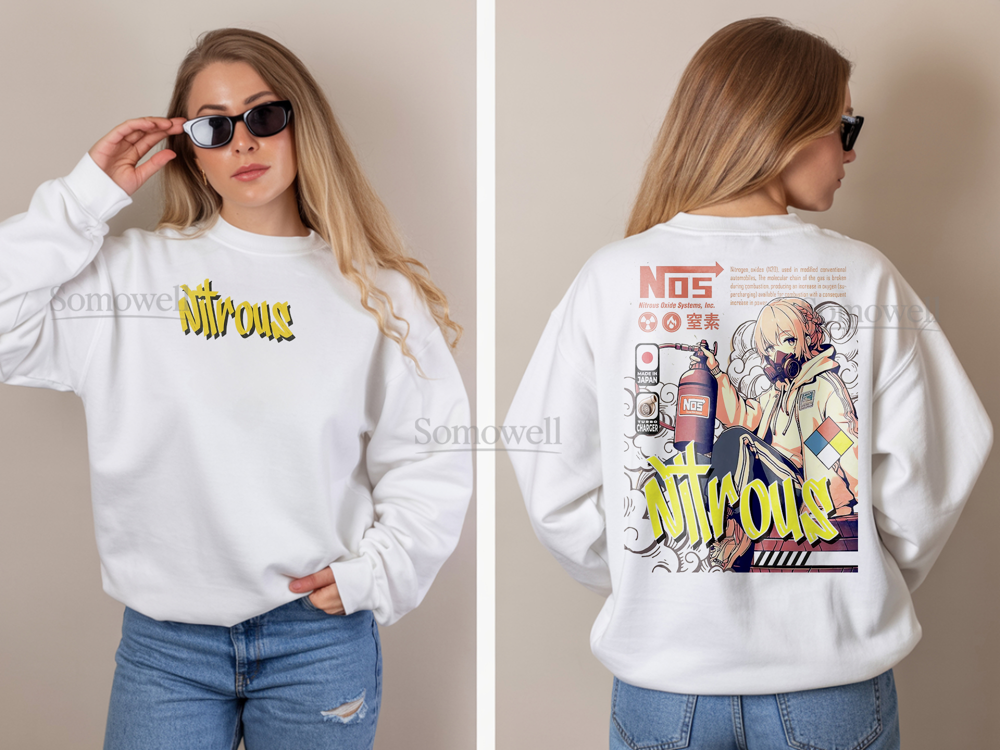 JDM Nitrous Oxide NOS Anime Girl Sweatshirt Japanese Streetwear Oversized Vintage