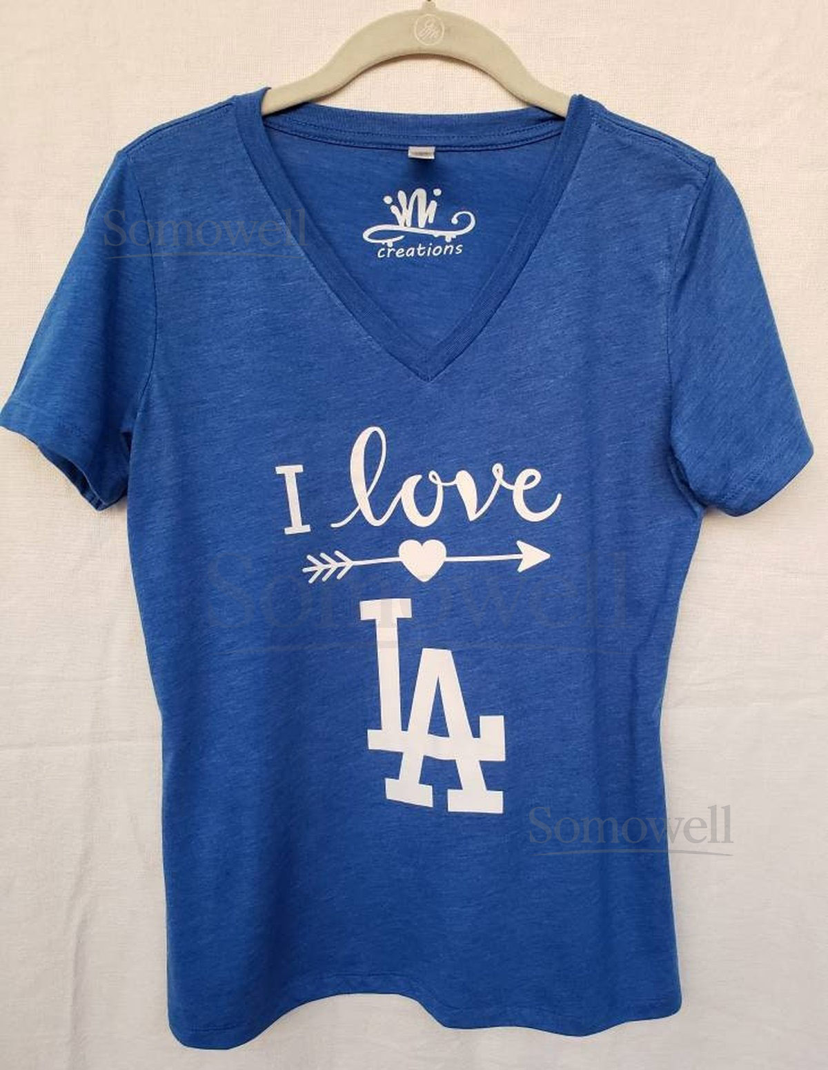 Love LA V-neck Womens Tshirt. Blue V-neck Womens Shirt. LA Dodgers Womens Tshirt. Baseball Shirt_667