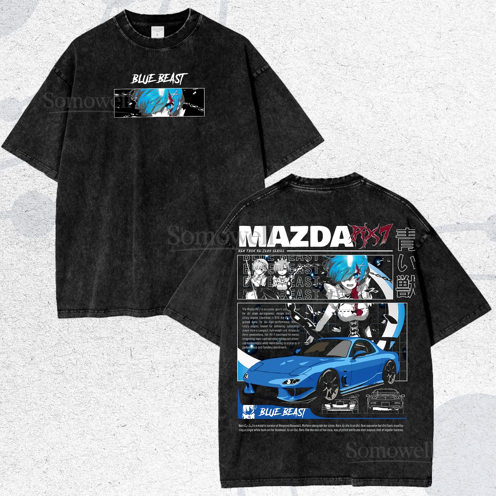 Blue Hair Anime Girl Mazda RX7 Graphic ,hoodie sweatshirt t shirt vintage Japanese Streetwear Car T Shirt