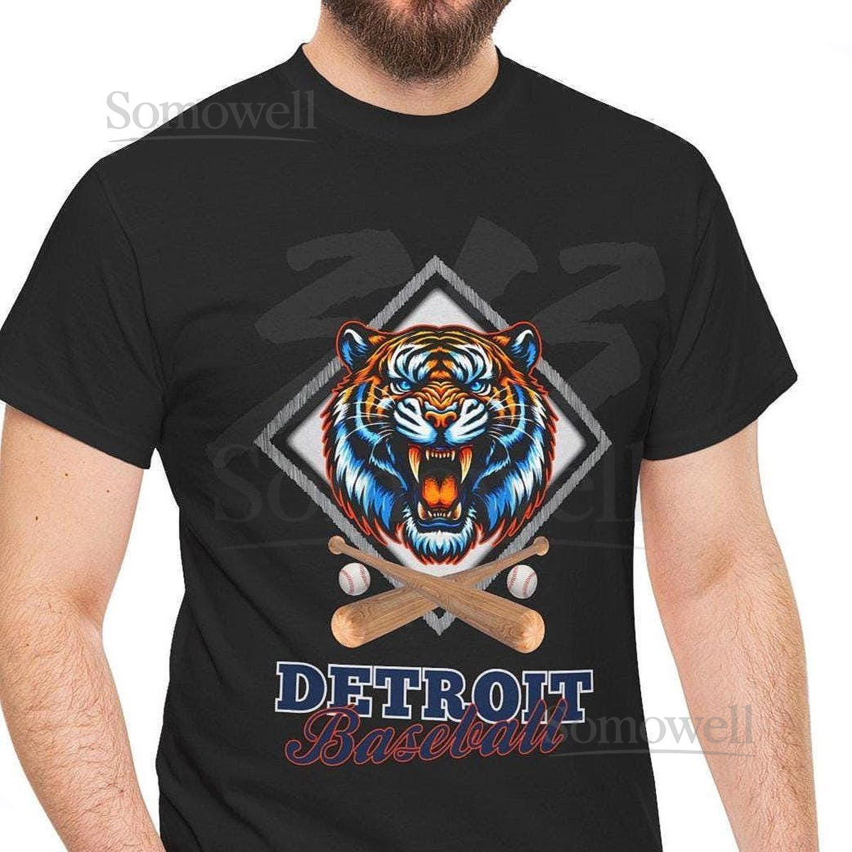 Detroit Baseball Tee Unisex Cotton Shirt for Sports Fans Tiger Roar 313 Background Style Baseball Gift Detroit Apparel_139