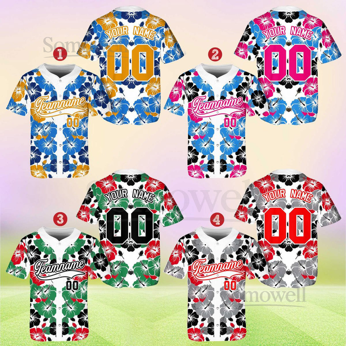 Personalized Floral Baseball Jersey for Adult Ki Youth Custom Team Name and Number Tropical Jersey Summer Sports Uniform for Groups_103