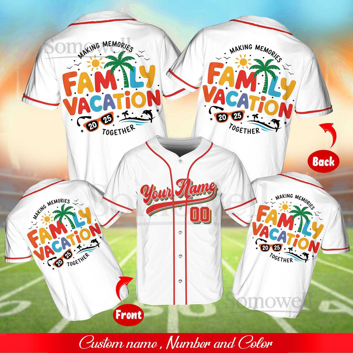 Personalized Family Vacation Baseball Jersey Custom Name and Number Matching Travel Shirt Summer Trip Jersey for Group or Reunion_096