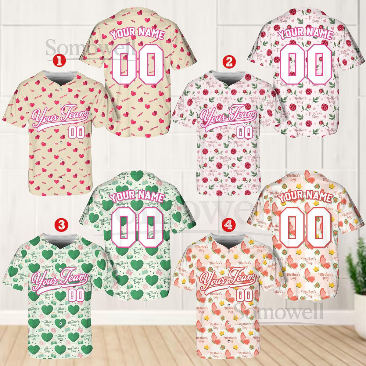 Personalized Floral Mom Baseball Jersey Custom Name and Number Mama Baseball Jersey Shirt Baseball Jersey Uniform Mother Day Gifts_104