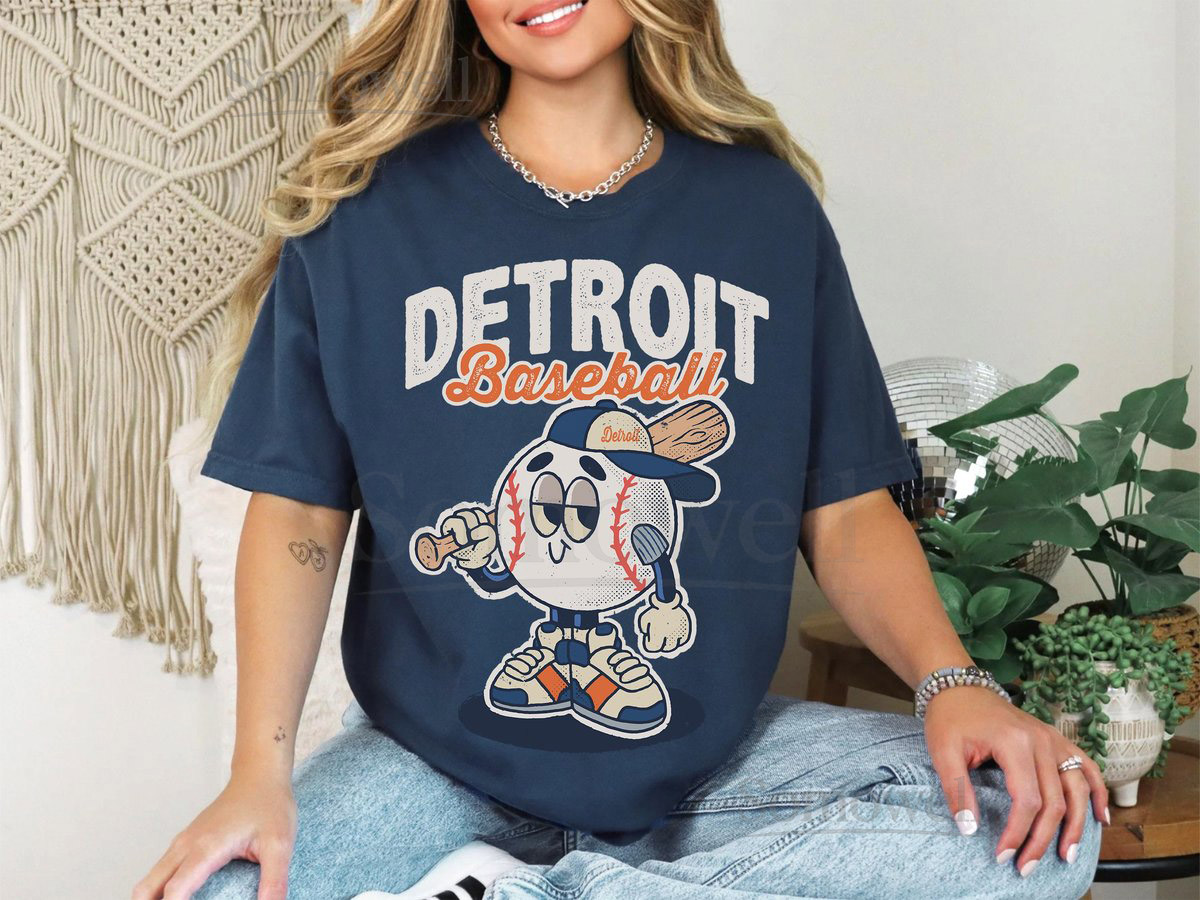 Detroit Retro Baseball Shirt Vintage Baseball Shirt Retro Character Shirt Girl Baseball Shirt Comfort Colors Shirt Mens Baseball Shirt_204
