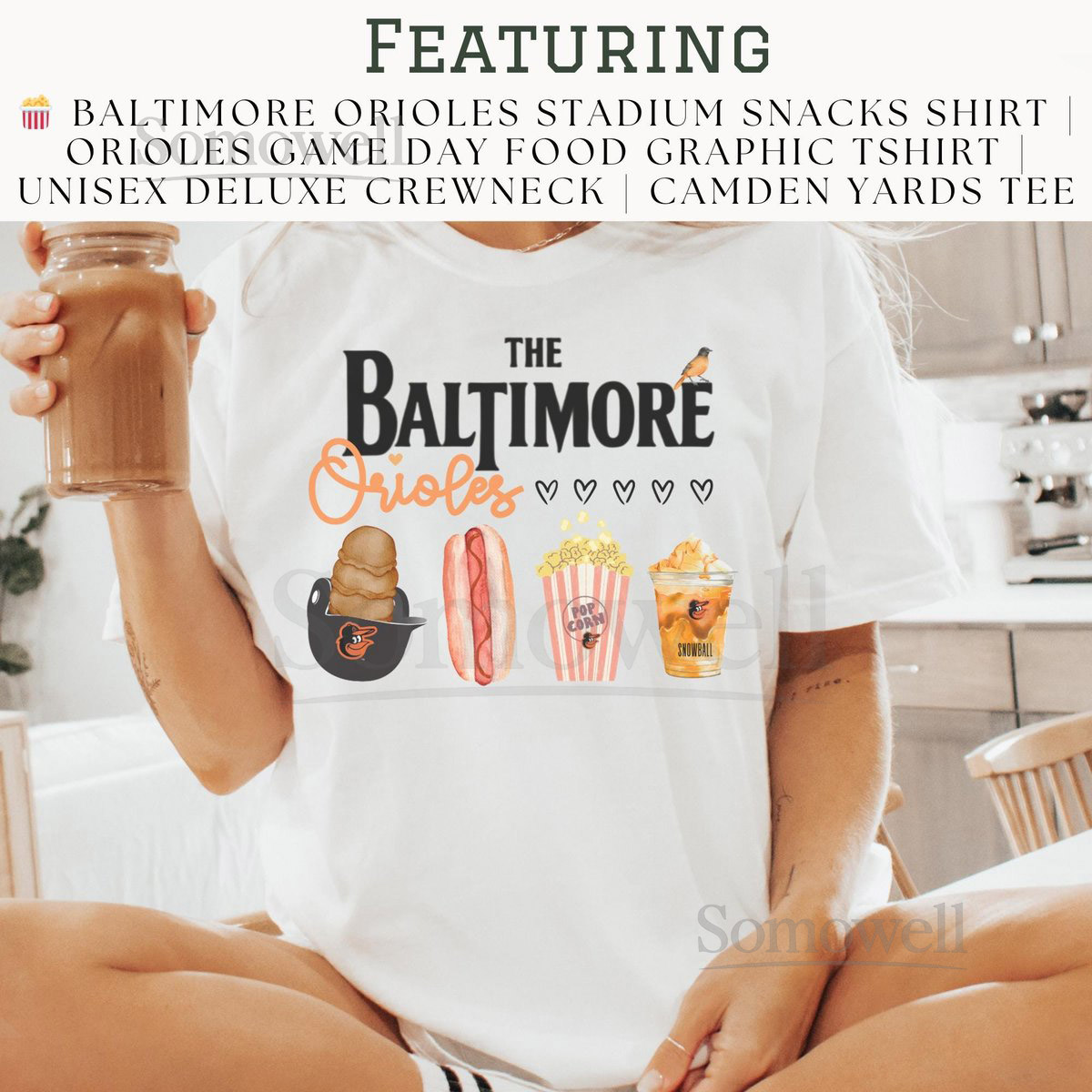Baltimore Orioles Stadium Snacks Shirt Orioles Game Day Food Graphic Tshirt Unisex Deluxe Crewneck Camden Yards Tee_101