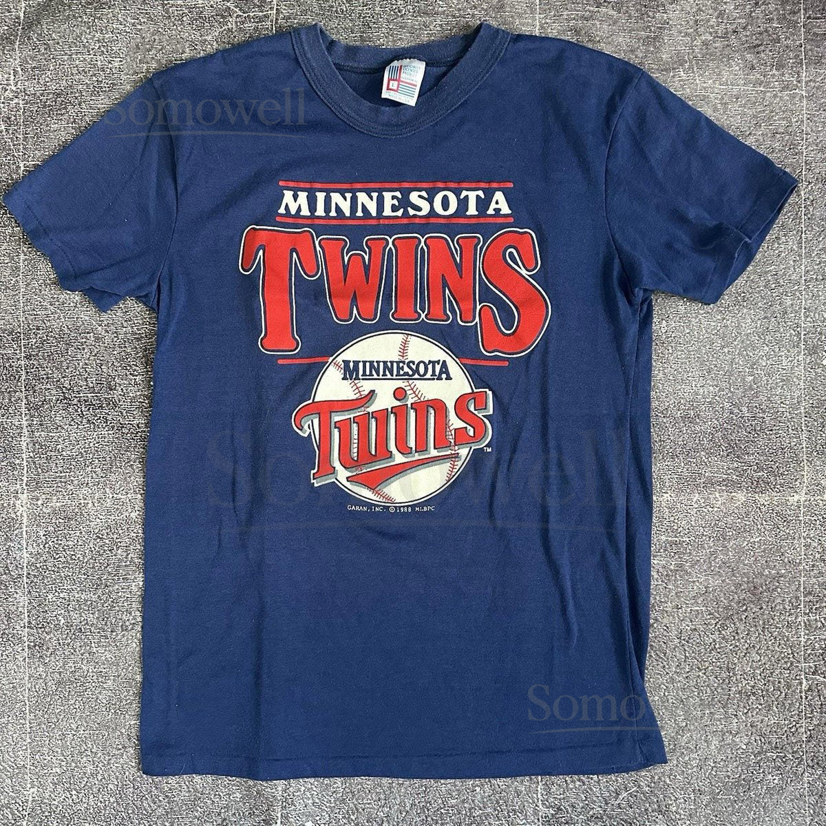 Men's Vintage 80's MLB Garan Minnesota Twins Baseball Navy Blue T Shirt Tee Sz L_560