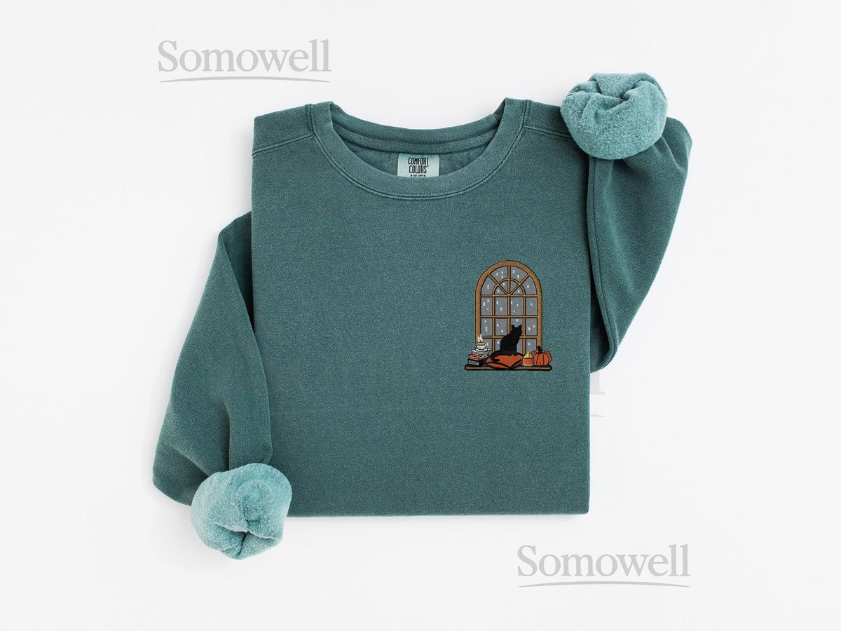 Comfort Colors Embroidered Halloween Sweatshirt Black Cat Sweatshirt Fall Sweatshirt Spooky Season Cat Lover Gift Halloween Pumpkin_15