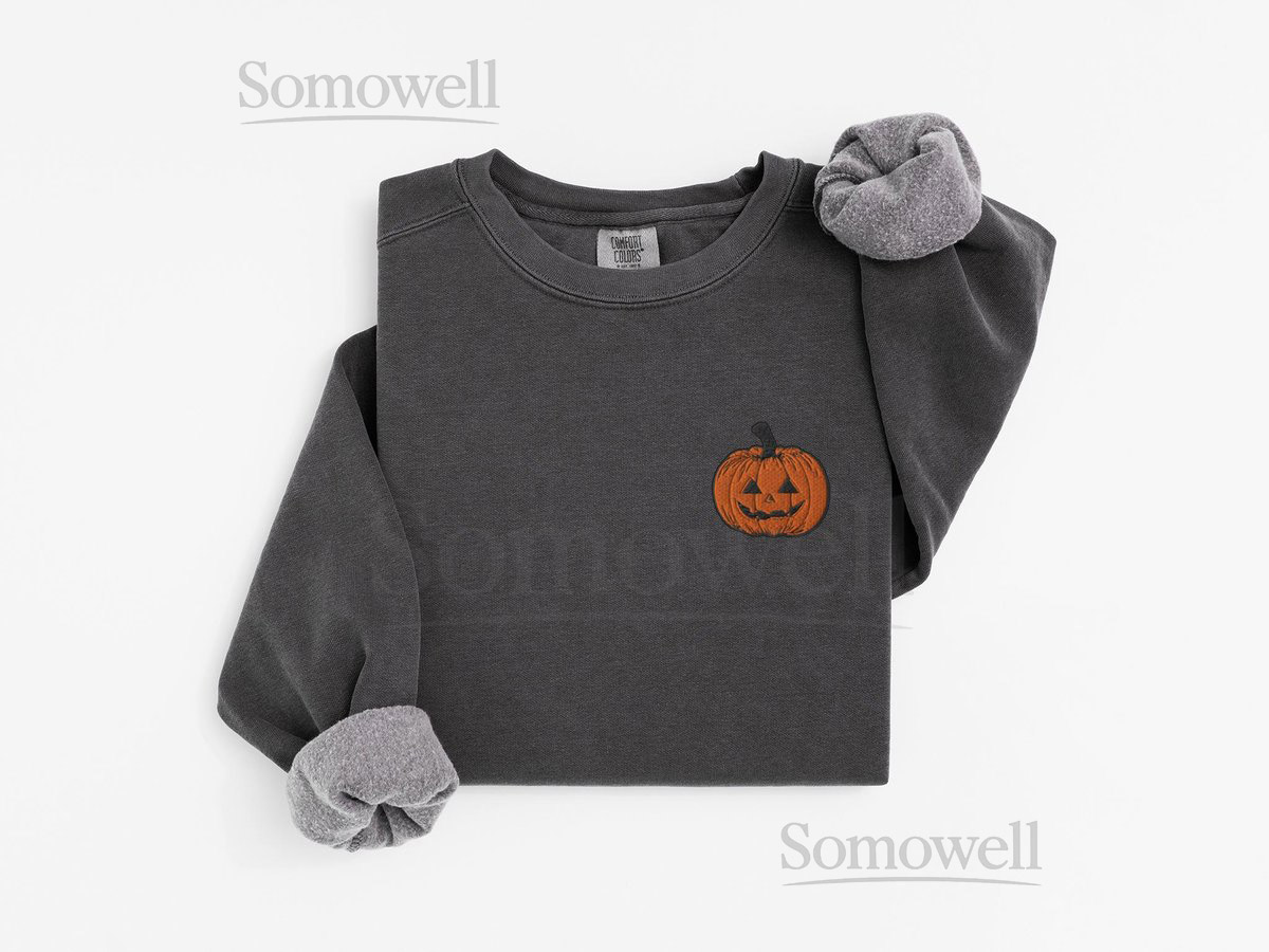 Comfort Colors Embroidered Halloween Sweatshirt Embroidered Pumpkin Sweatshirt Jack O Lantern Halloween Shirt Fall Pumpkin Patch Shirt_16