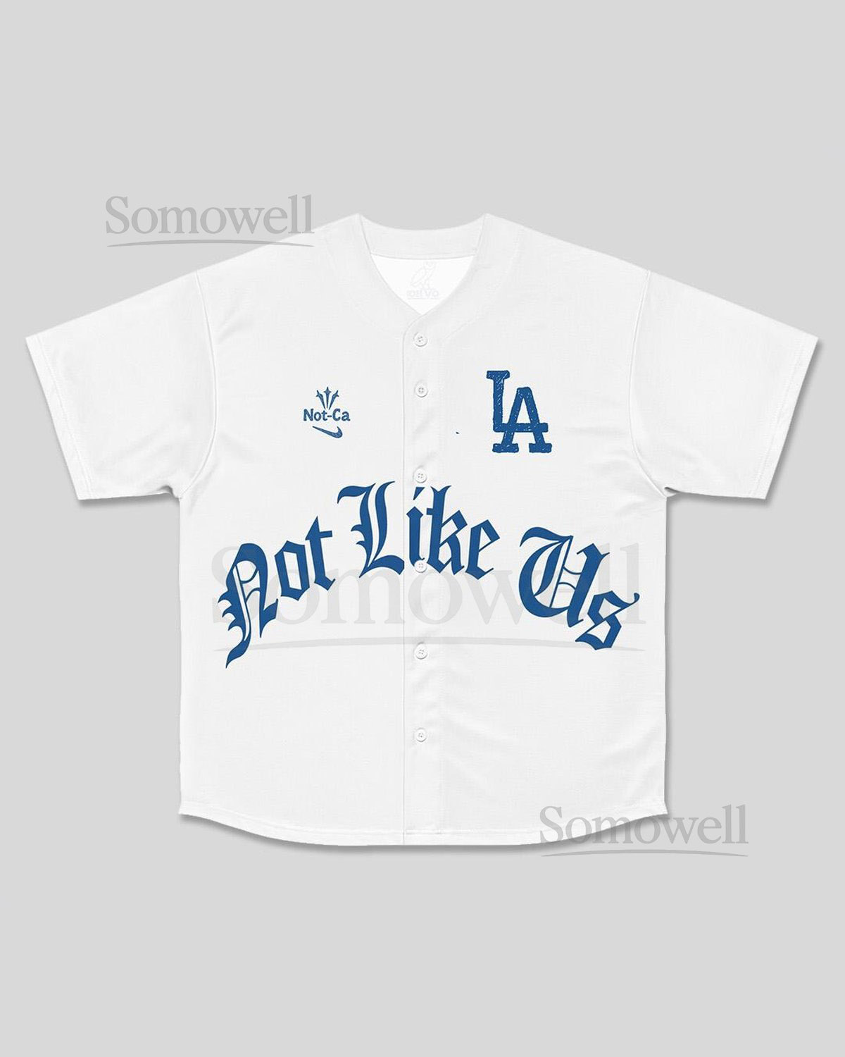 Kendrick Lamar Inspired White Blue Text 'Not Like Us' LA Baseball Jersey_477