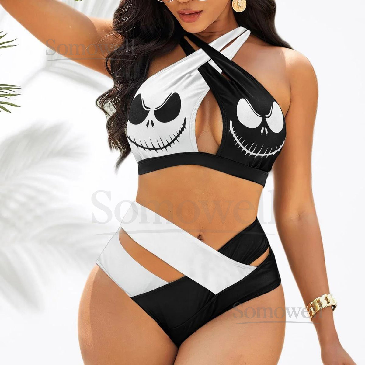 Jack Skellington Crisscross Swimsuit Disney Nightmare Before Christmas Bikini Movie Cartoon Beach Wear Halloween Two Piece Set Gifts_18