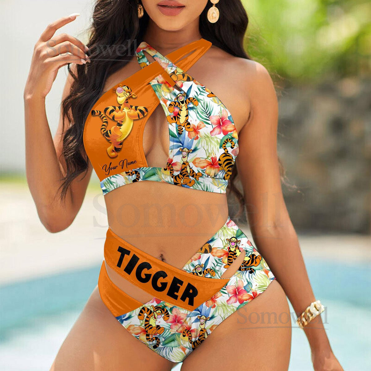 Custom Tigger Floral Crisscross Swimsuit Disney Swimsuit Winnie The Pooh Flower Bikini Cartoon Beach Wear Disneyworld Two Piece Set_16