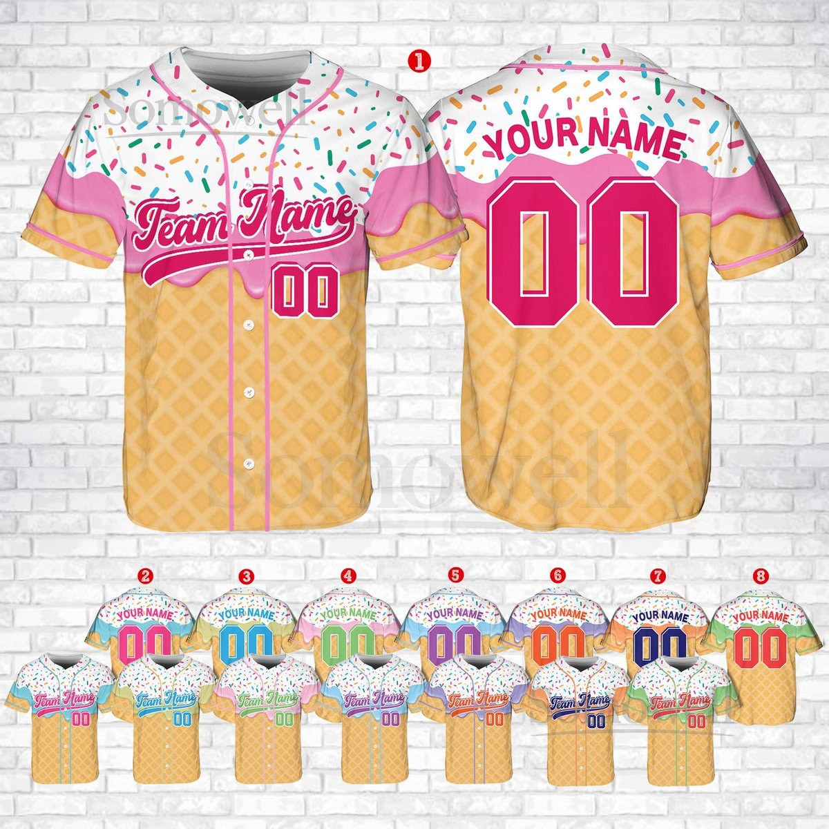 Personalized Ice Cream Baseball Jersey Custom Name and Number Shirt Baseball Mama Jersey Ice Cream Baseball Jersey Sport Matching Jersey_181