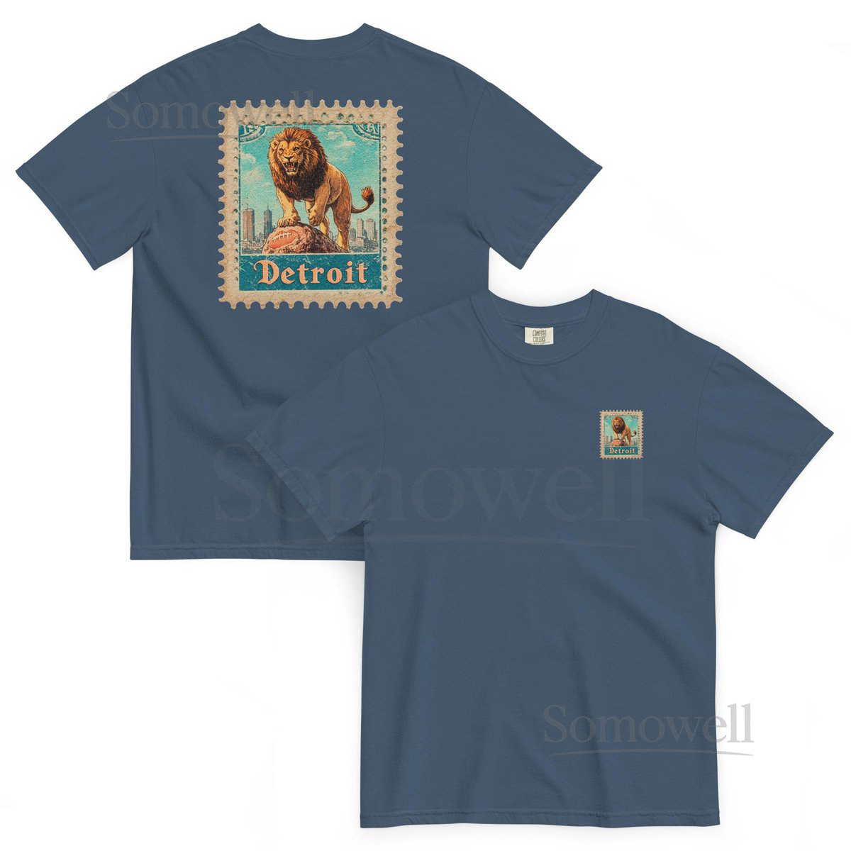 Comfort Colors Retro Detroit-Inspired Football Shirt Vintage Blue and Silver Sports Tee Game Day Old School Motor City Football T-Shirt_71