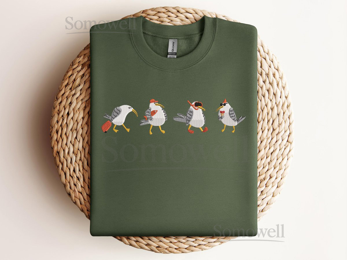 Embroidered Funny Seagull Shirt Cute Summer Beach Tee with Coastal Vibe Unique Gift for Ocean Lovers Bird Embroidery Fans_70