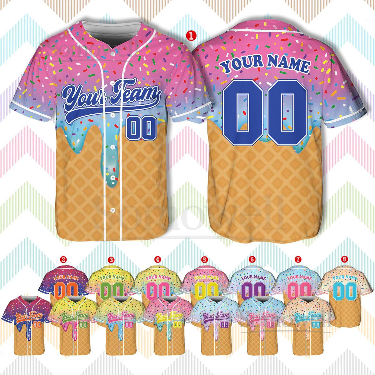 Personalized Ice Cream Baseball Jersey Custom Name and Number Shirt Baseball Mama Jersey Ice Cream Baseball Jersey Sport Matching Jersey_182