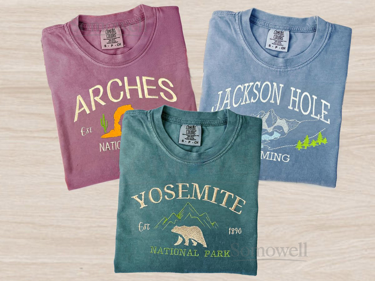 Comfort Colors Embroidered National Park T-Shirt Personalized Hiking Gift_19
