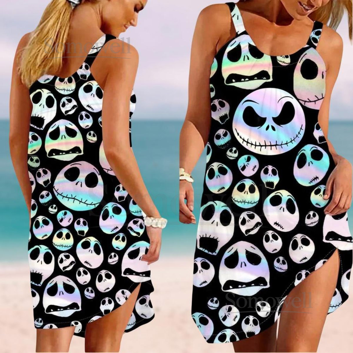 Jack Skellington Sling Summer Dress Disney Women Dress Nightmare Before Christmas Shirt Beach Dress Family Disney Vacation Dress_104