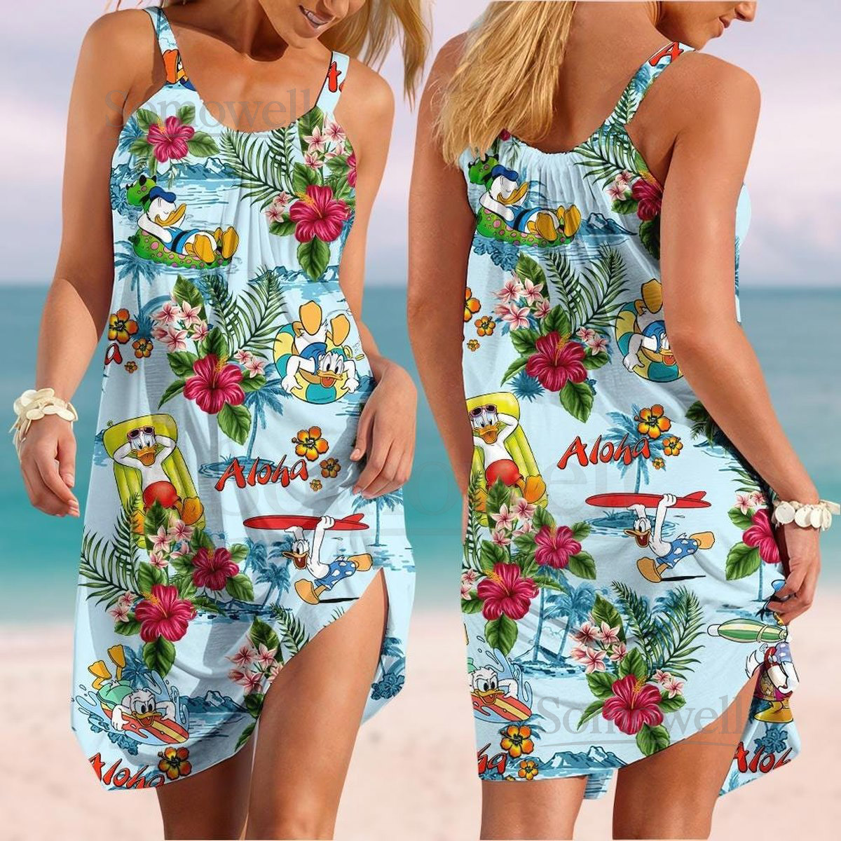 Donald Duck Sling Summer Dress Disney Women Dress Daisy Shirt Disney World Beach Dress Family Disney Vacation Dress Gifts For Her_58
