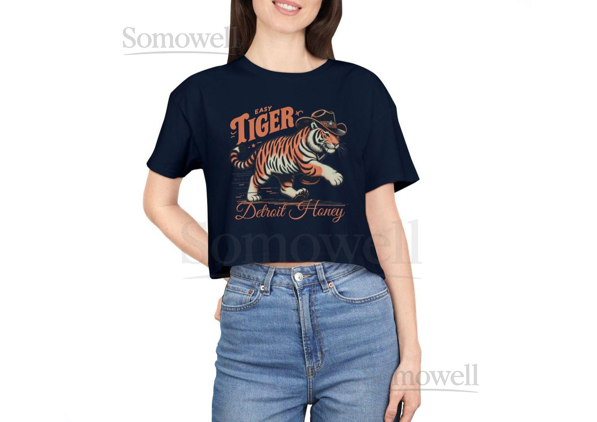 Detroit Baseball Crop Tee Motor City American Honey top Gameday in the D shirt Western Tailgate tee Graphic Blue Orange Tiger Stripe_117