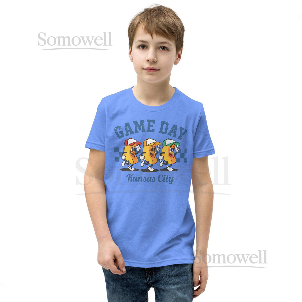 Youth Hot Dog Derby Royals Short Sleeve T-Shirt Bella Canvas Tee Kansas City Baseball Kids KC gear Game Day Boys Girls Crown Town_968