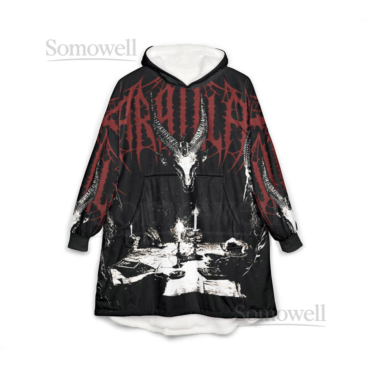 Gothic Baphomet Hooded Blanket Alternative Grunge Aesthetic Cozy Wear Unisex Heavy Metal Witchy Warm Clothing witchcraft occult goth_44