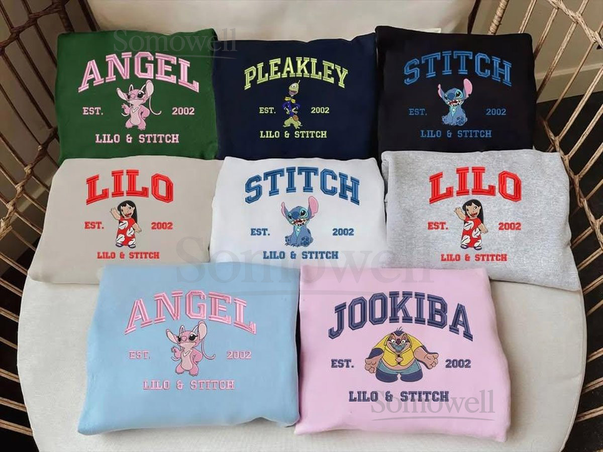 Lilo And Stitch Characters Embroidered Sweatshirt Stitch Movie Embroidered Hoodie Disney Cartoon Family Trip Shirt Birthday Gift_118