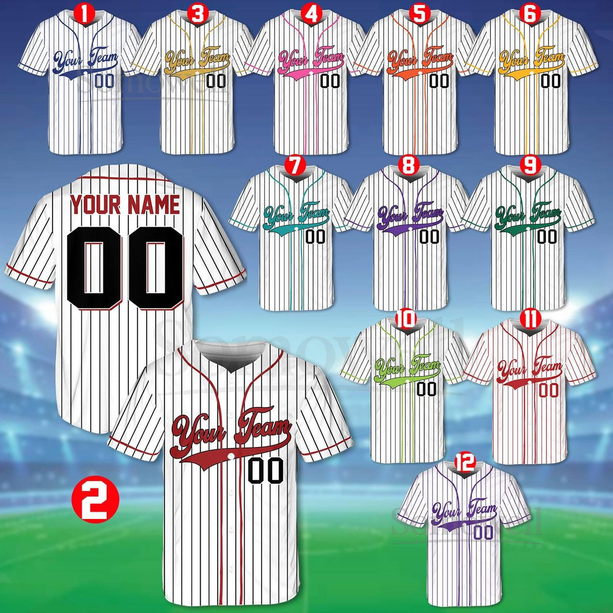 Personalized Team Name And Number Pinstripe Baseball Jersey Custom Stripe Line Color Baseball Jersey Baseball Jersey Uniform Baseball Fans_696