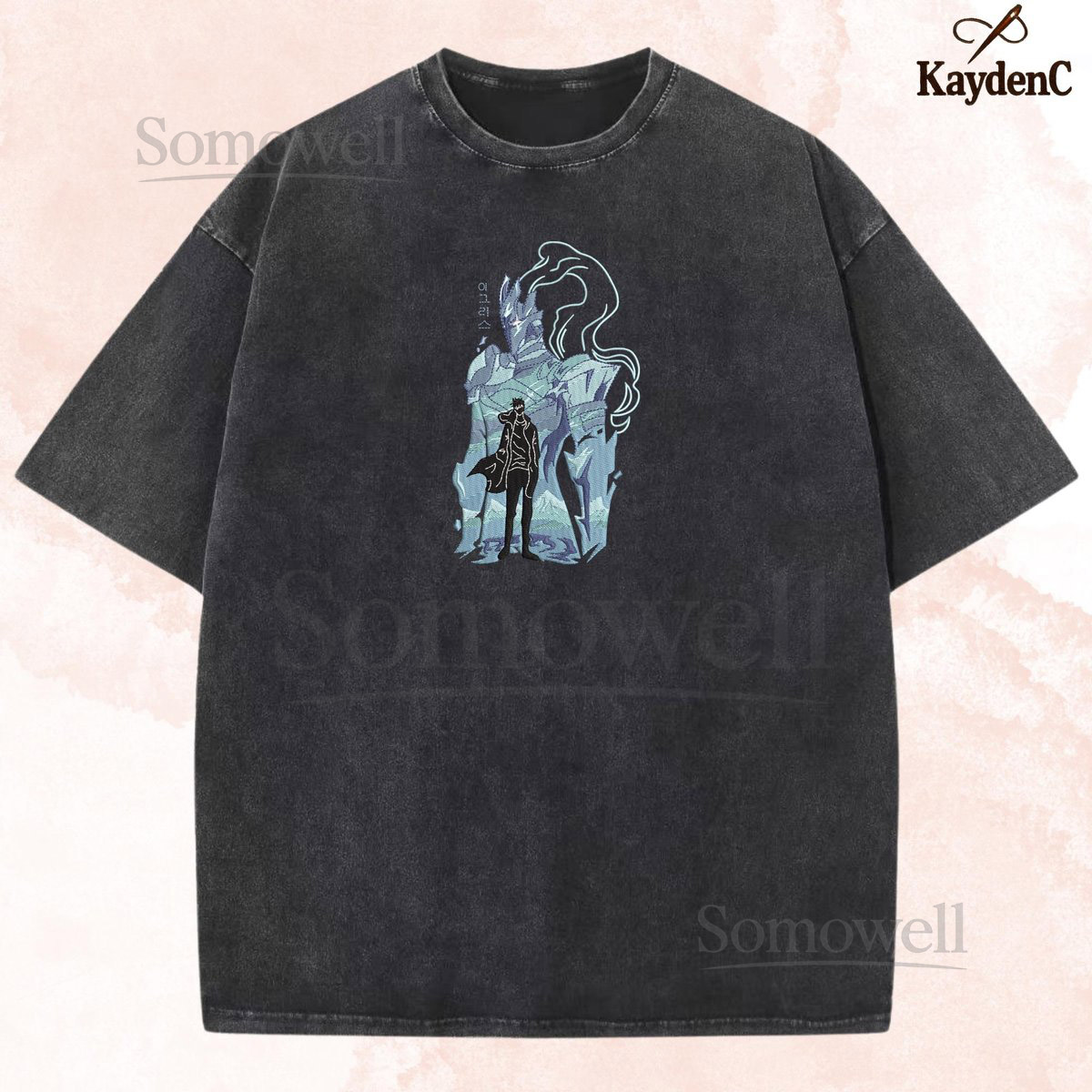 Embroidered Anime Washed Shirt I Alone Level Up-Inspired Design The Shadow Mornach Tshirt Double Dungeon Top Gift for Solo Level Lovers_44