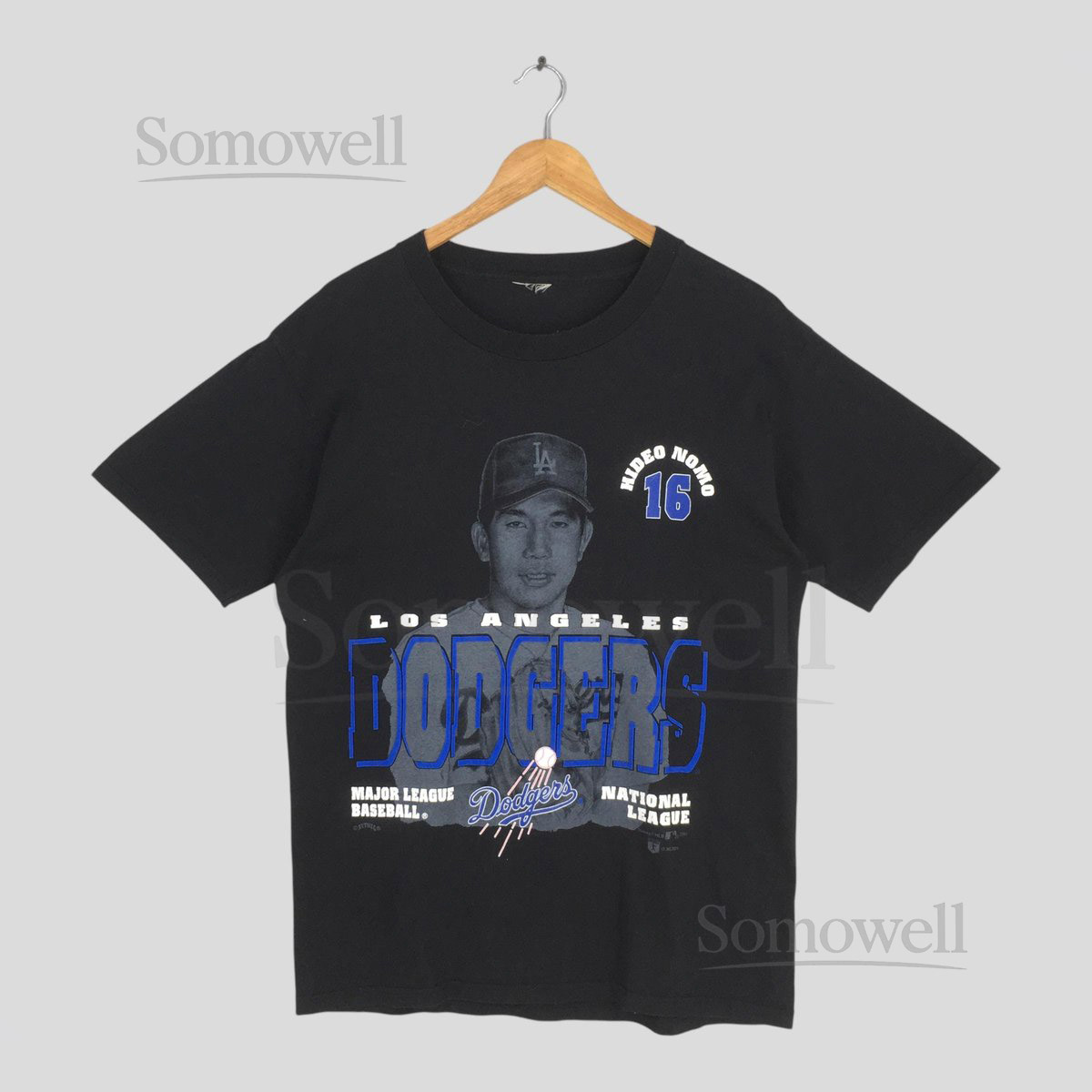 Vintage 90s Los Angeles Dodgers MLB Black T shirt Medium Hideo Nomo LA Dodgers Printed Shirt Baseball Team Sports Dodgers Jersey Tees Size M_1036